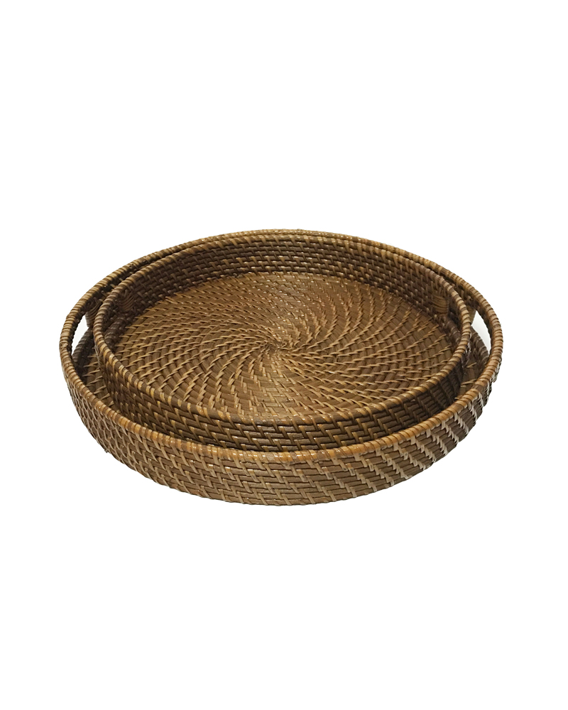 Round Rattan Serving Trays Set Of 2   Galaximex