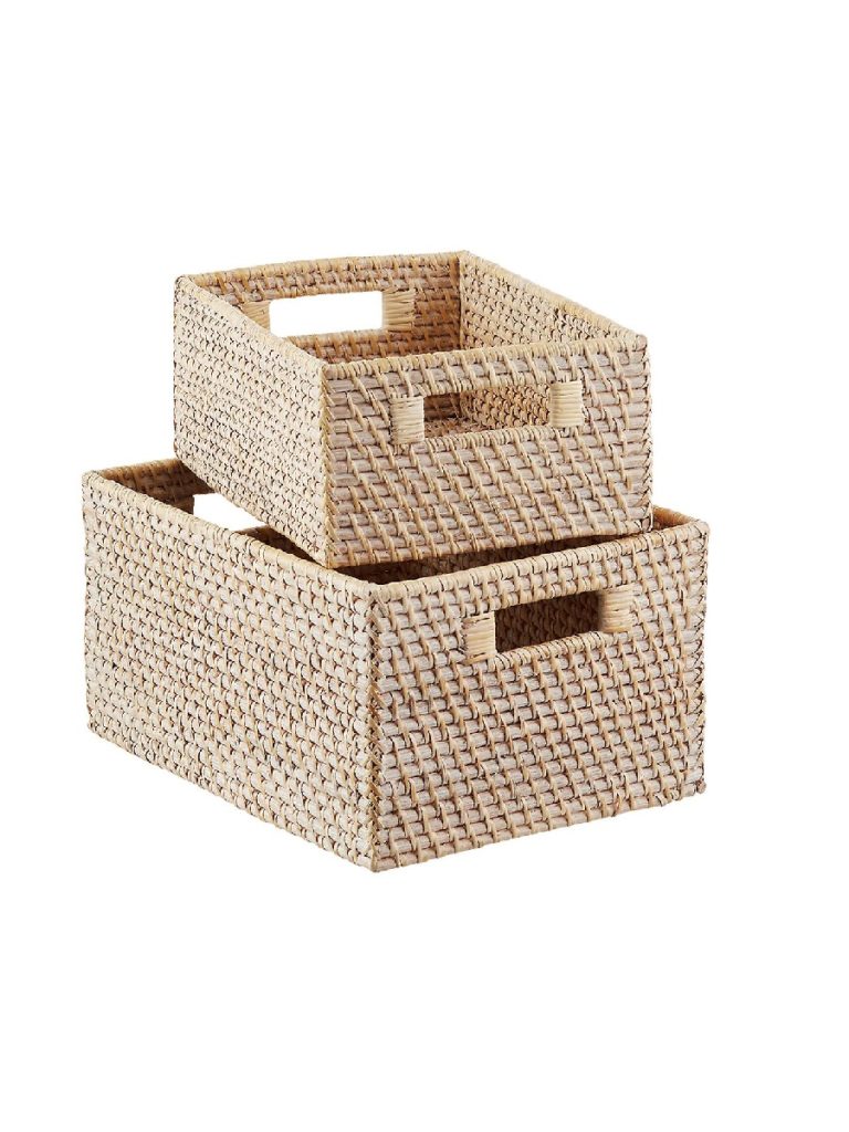 White Wash Rattan Storage Bins with Handles - Galaximex