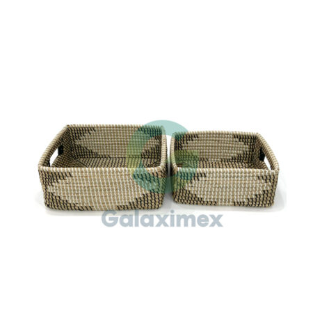 Set of 2 Rectangular Handwoven Baskets with Diamond Pattern