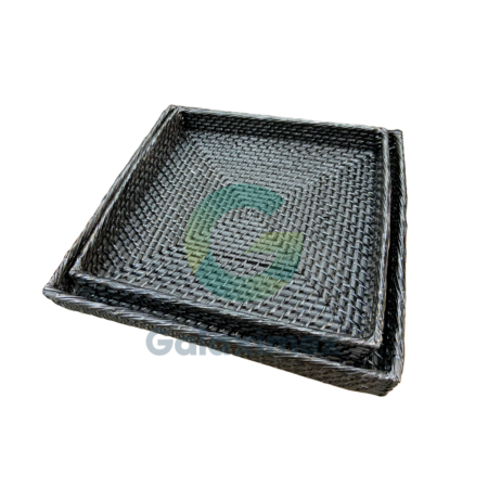 Square black rattan trays set of 2