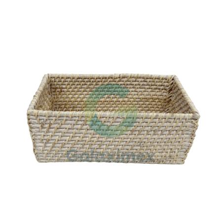 White Wash rect rattan basket