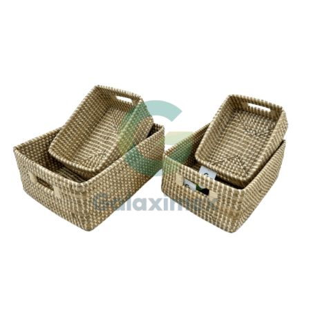 Set of 2 Rectangular Handwoven Baskets with Diamond Pattern