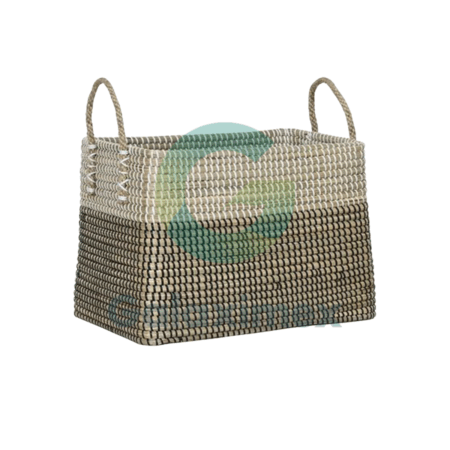 Rectangular Two-Tone Woven Storage Basket with Rope Handles