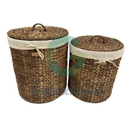 Water Hyacinth Woven Laundry Baskets with Lid and Liner - Set of 2