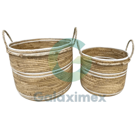 Set of 2 Natural Woven Jute Storage Baskets with Rope Handles | Boho Decor